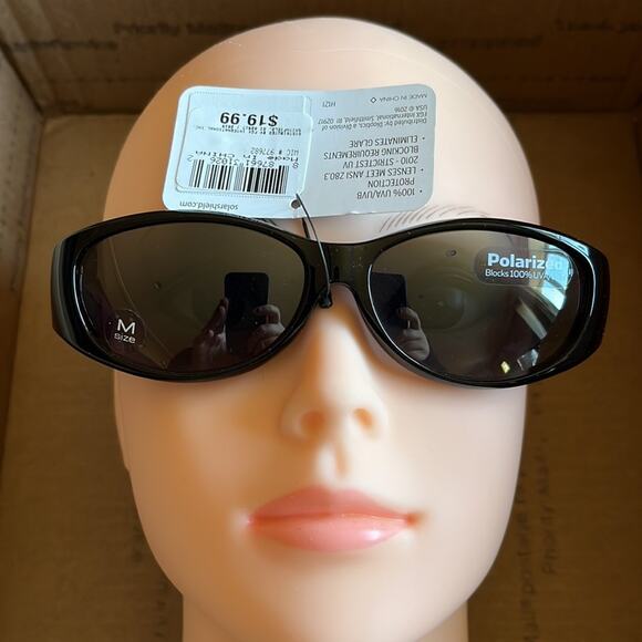 Solar Shield Fits Over Polarized Rectangular Sunglasses Black M - Picture 2 of 11